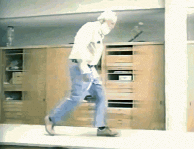 Grover Krantz mimics the Bigfoot stride in TV interview.