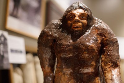 A Sasquatch sculpture created by Chris Murphy, part of the Sasquatch exhibit, is on display at the Yakima Valley Museum.